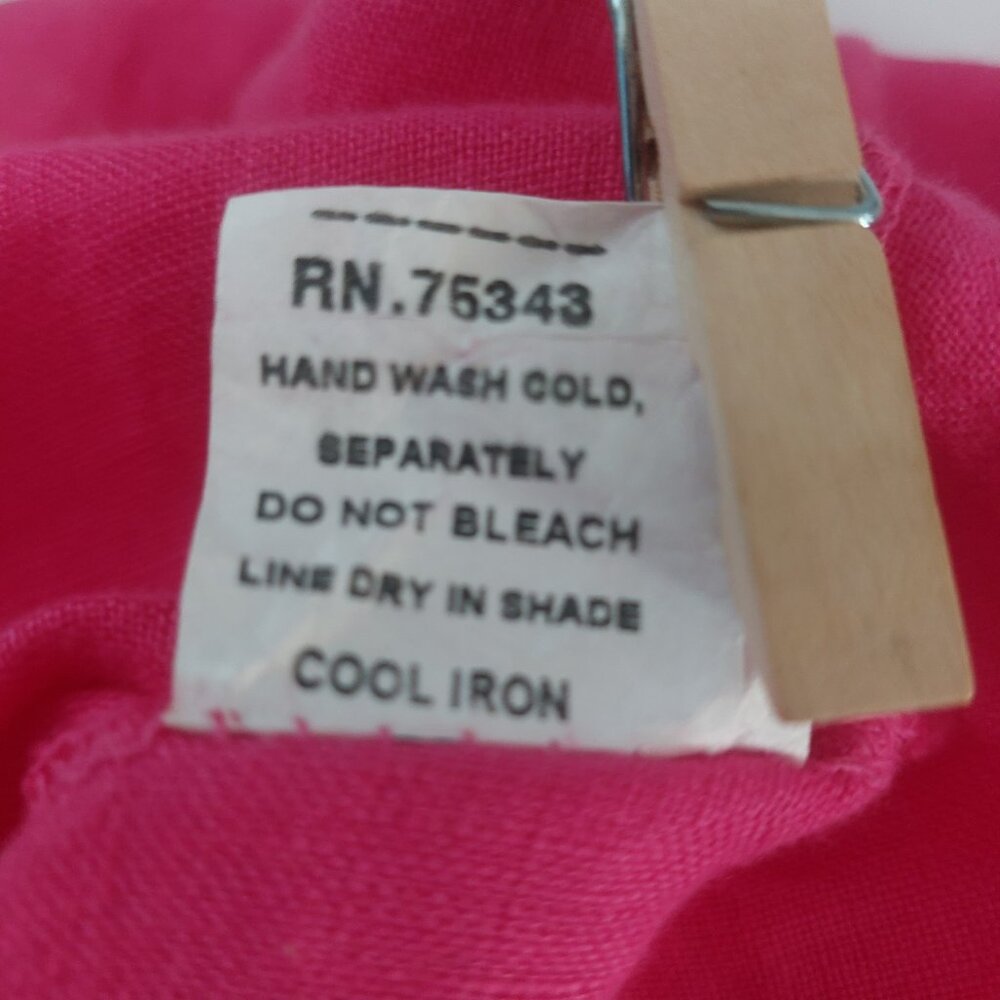 Pink Italian Linen Shift Dress Small Midi Length Sleeveless Relaxed Fit V Neck - Picture 8 of 13